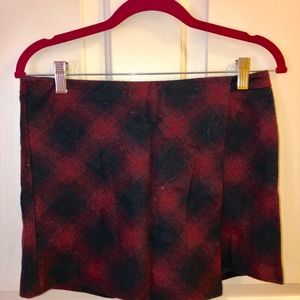 Hinge Wool asymmetrical plaid skort red and Navy